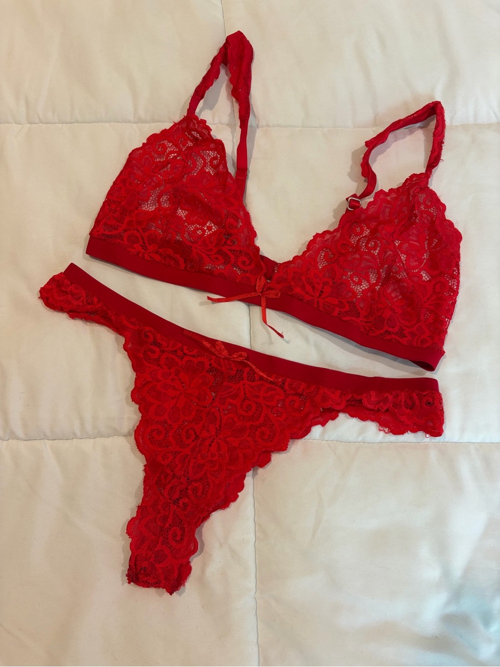 Red Lace Bralette & Thong Set - Women's Intimates handmade